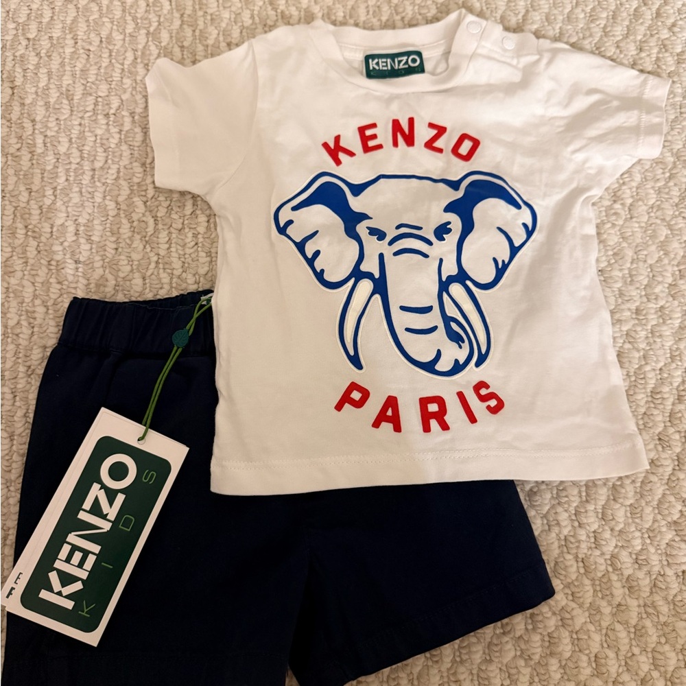 Kenzo White and Blue Elephant Kids Matching Set Size 6M